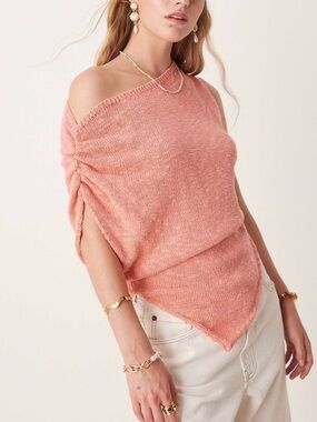 ASOS Asymmetrical One-Shoulder Knit Top in Peach